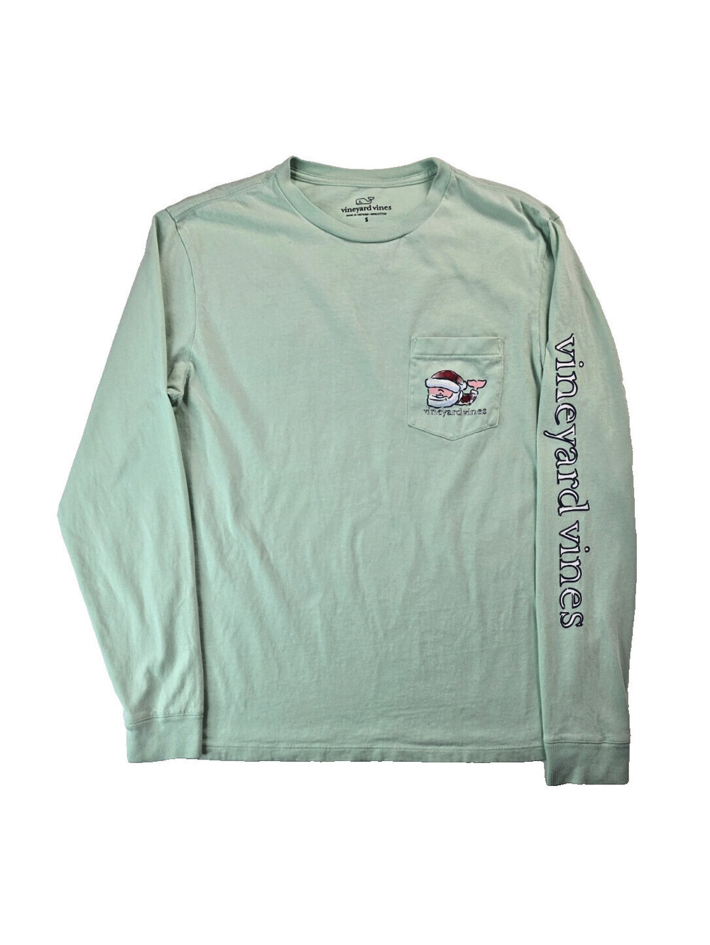 Vineyard Vines Light Green Christmas Themed Logo Long Sleeve T Shirt Men Small S